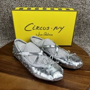 Circus NY by Sam Edelman Womens 8.5 M Zuri Stud Ballet Flat Silver Leather Shoes